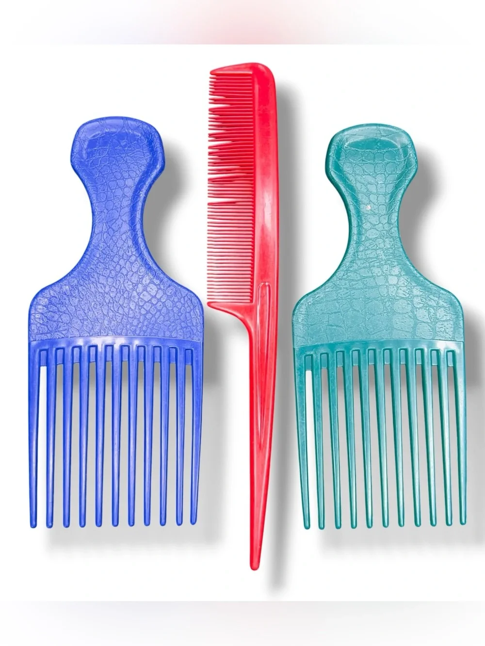 Vintage Set Of 3 Goodys Hair Picks Combs Green Teal Blue Red Retro Styling